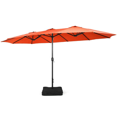 15 Feet Double-Sided Twin Patio Umbrella with Crank and Base Coffee in Outdoor Market-Orange - Relaxacare