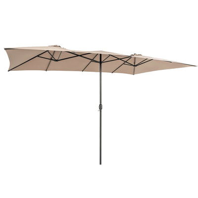 15 Feet Double-Sized Patio Umbrella with Crank Handle and Vented Tops-Brown - Relaxacare