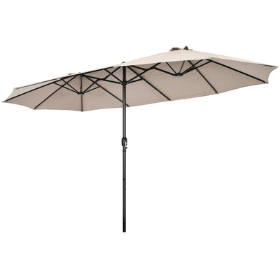 15 Feet Patio Double-Sided Umbrella with Hand-Crank System-Beige - Relaxacare
