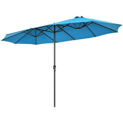 15 Feet Patio Double-Sided Umbrella with Hand-Crank System-Blue - Relaxacare