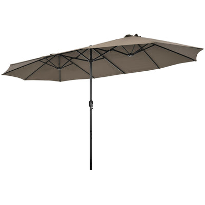 15 Feet Patio Double-Sided Umbrella with Hand-Crank System-Coffee - Relaxacare