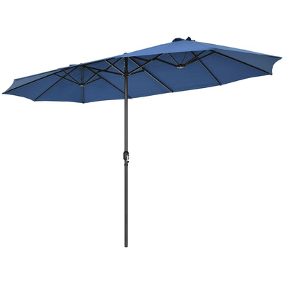 15 Feet Patio Double-Sided Umbrella with Hand-Crank System-Navy - Relaxacare
