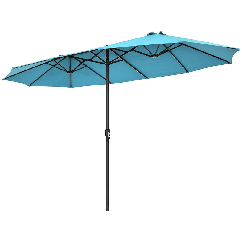 15 Feet Patio Double-Sided Umbrella with Hand-Crank System-Turquoise - Relaxacare