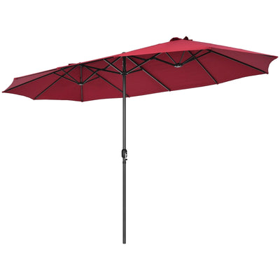 15 Feet Patio Double-Sided Umbrella with Hand-Crank System-Wine - Relaxacare