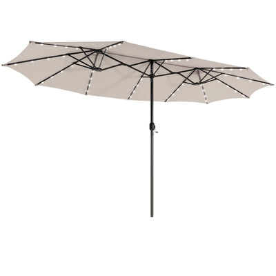 15 Feet Twin Patio Umbrella with 48 Solar LED Lights - Relaxacare