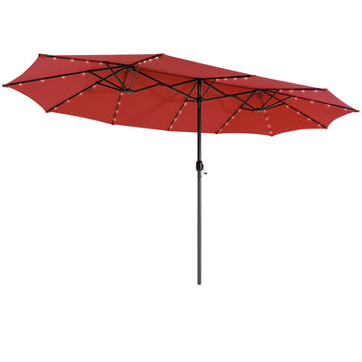 15 Feet Twin Patio Umbrella with 48 Solar LED Lights-Wine - Relaxacare