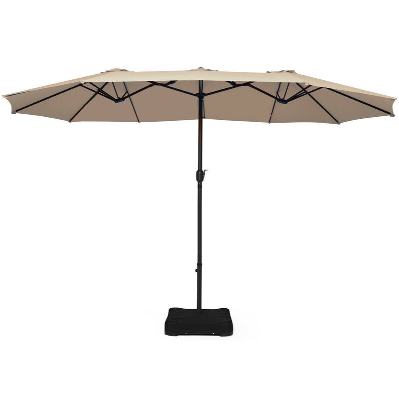15 Foot Extra Large Patio Double Sided Umbrella with Crank and Base-Beige - Relaxacare