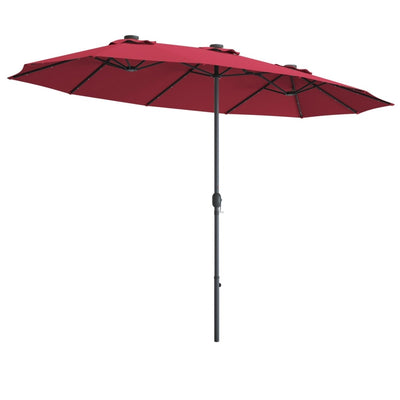 15 Ft Patio LED Crank Solar Powered 36 Lights Umbrella without Weight Base-Burgundy - Relaxacare