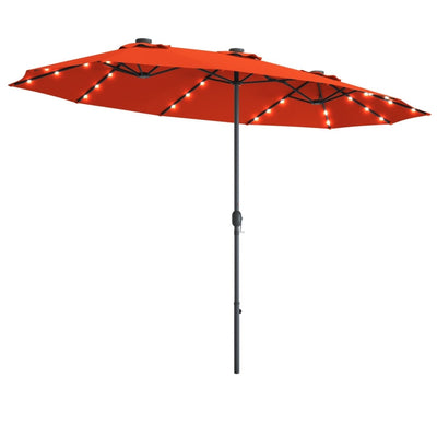 15 Ft Patio LED Crank Solar Powered 36 Lights Umbrella without Weight Base-Orange - Relaxacare