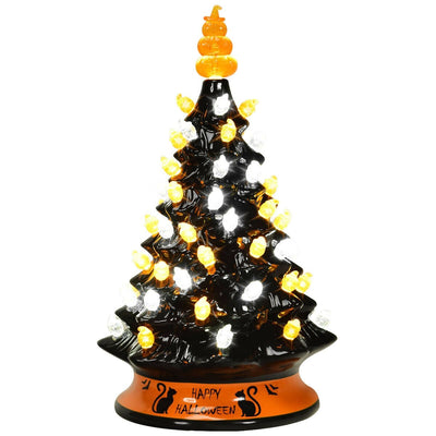 15 Inch Pre-Lit Ceramic Hand-Painted Tabletop Halloween Tree - Relaxacare