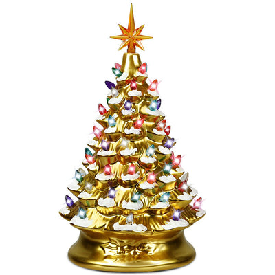 15 Inch Pre-Lit Hand-Painted Ceramic National Christmas Tree - Relaxacare