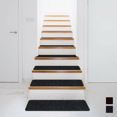 15 Pieces 30 Inch x 8 Inch Slip Resistant Soft Stair Treads Carpet-Black - Relaxacare