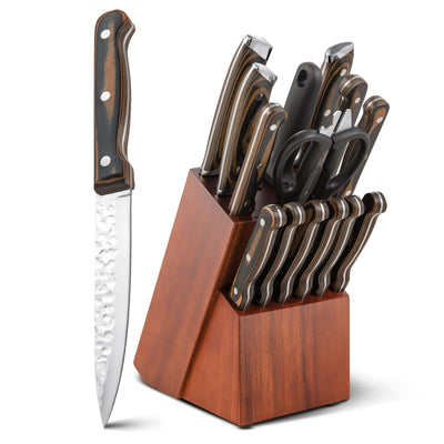 15 Pieces Stainless Steel Knife Block Set with Ergonomic Handle - Relaxacare