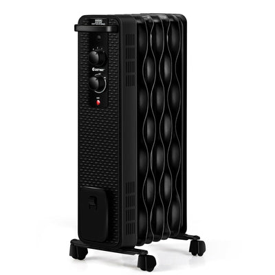 1500 W Oil-Filled Heater Portable Radiator Space Heater with Adjustable Thermostat-Black - Relaxacare