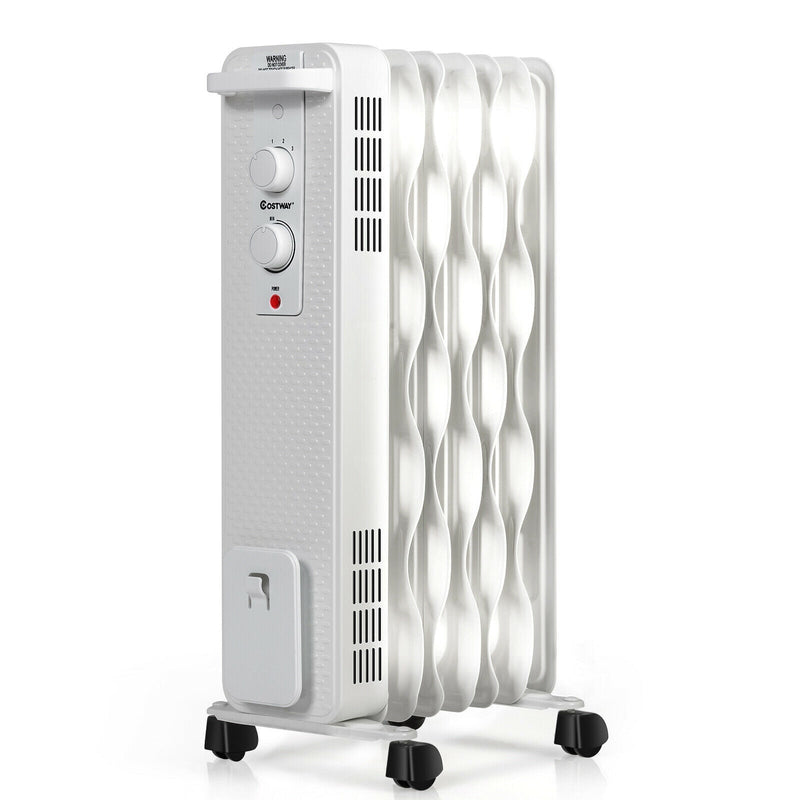 1500 W Oil-Filled Heater Portable Radiator Space Heater with Adjustable Thermostat-White - Relaxacare
