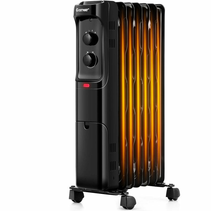 1500W Oil Filled Portable Radiator Space Heater with Adjustable Thermostat-Black - Relaxacare