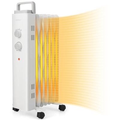 1500W Oil Filled Space Heater with Universal Wheels and 3-Level Heat-White - Relaxacare