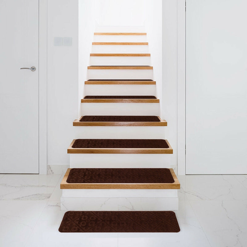 15Pcs Indoor Non-Slip Stair Carpet Mats for Wooden Steps-Brown - Relaxacare