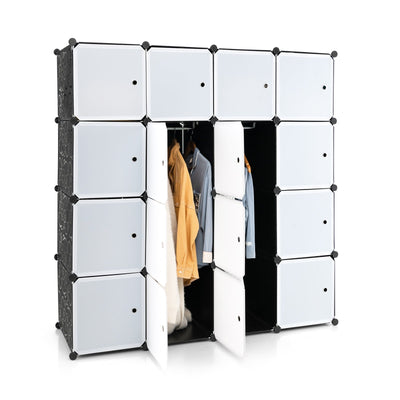 16-Cube Storage Organizer with 16 Doors and 2 Hanging Rods-Black - Relaxacare