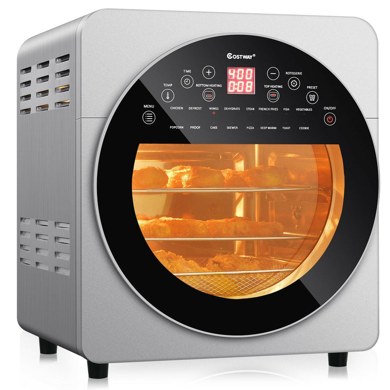 16-in-1 Air Fryer 15.5 qt Toaster Rotisserie Dehydrator Oven-Silver - Relaxacare