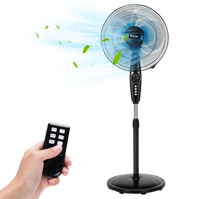 16 Inch Adjustable Height Fan with Quiet Oscillating Stand for Home and Office - Relaxacare