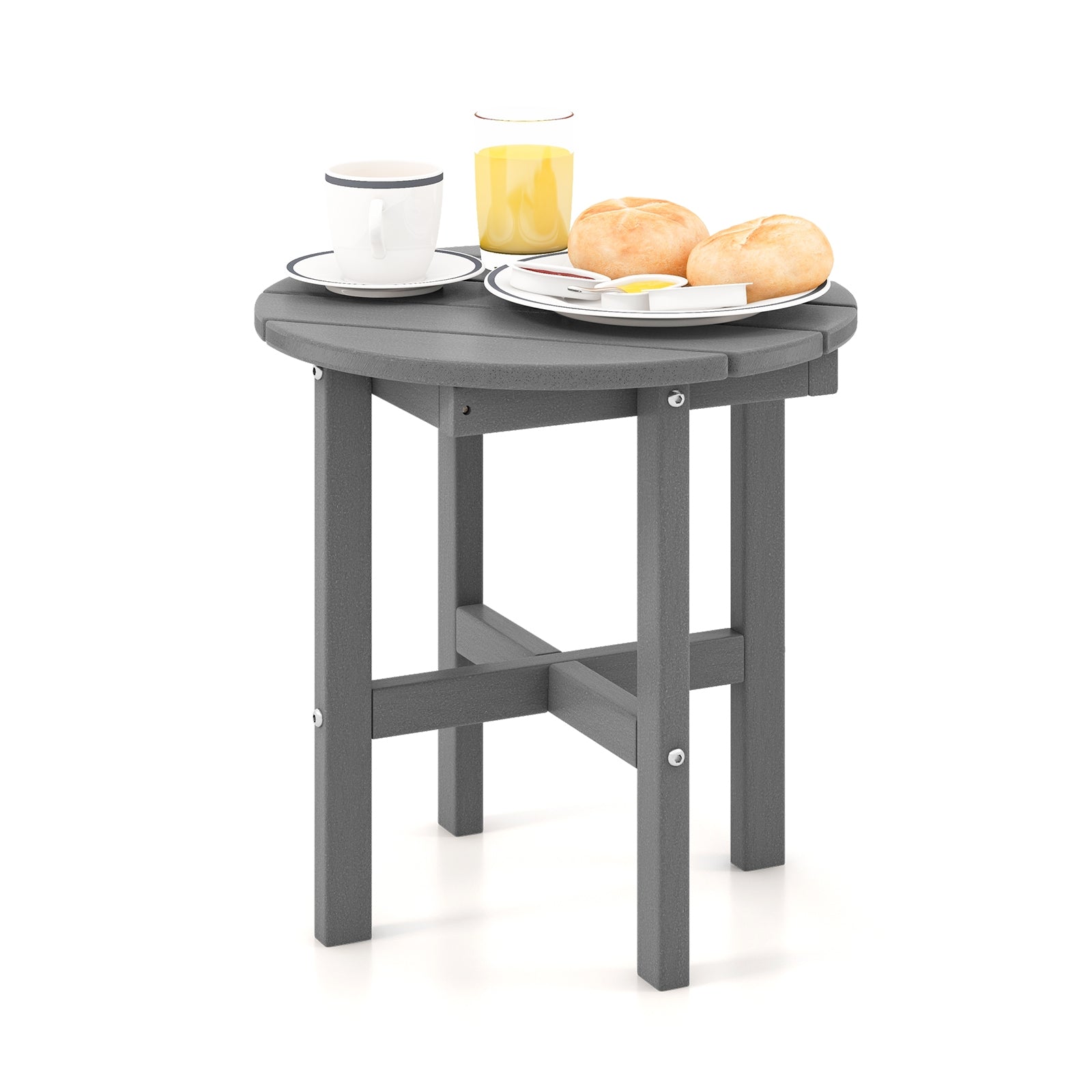 18 Inch Adirondack Round Side Table with Cross Base and Slatted Surfac