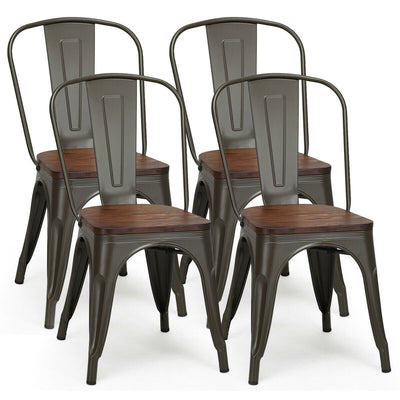 18 Inch Height Set of 4 Stackable Style Metal Wood Dining Chair-Dark Green - Relaxacare
