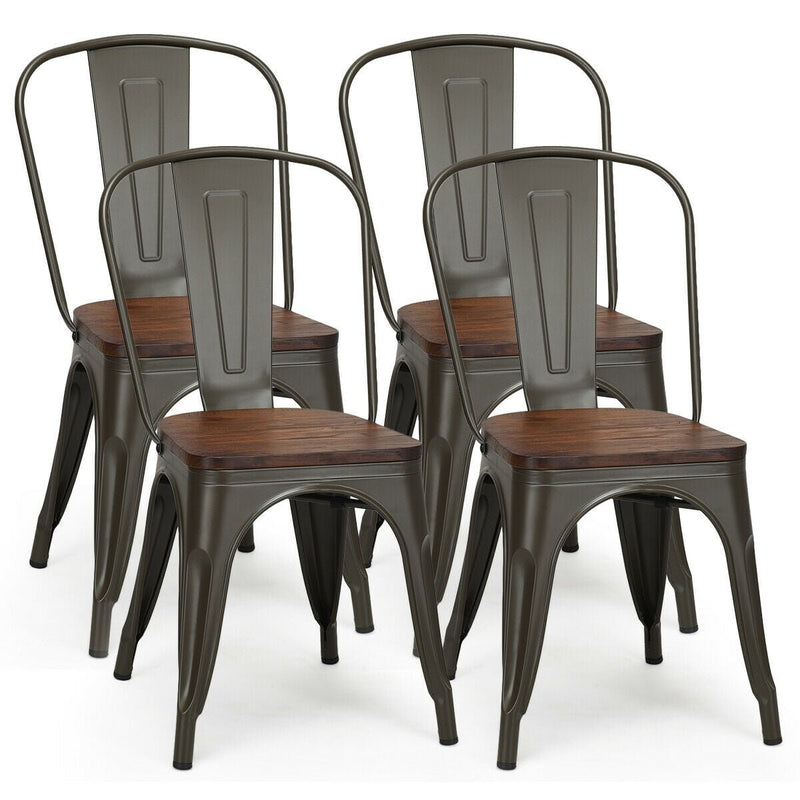 18 Inch Height Set of 4 Stackable Style Metal Wood Dining Chair-Dark Green - Relaxacare