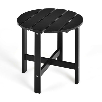 18 Inch Patio Round Side Wooden Slat End Coffee Table for Garden-Black - Relaxacare