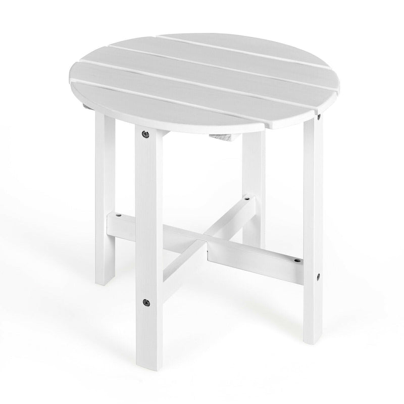 18 Inch Patio Round Side Wooden Slat End Coffee Table for Garden-White - Relaxacare