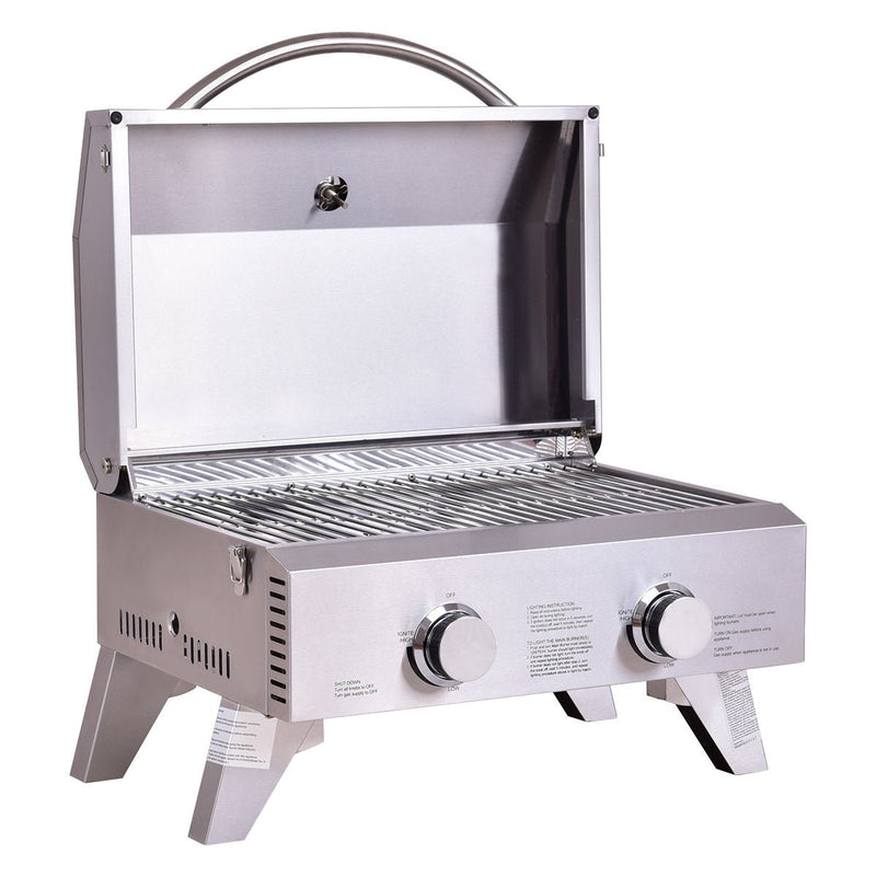 2 Burner Portable Stainless Steel BBQ Table Top Grill for Outdoors - Relaxacare