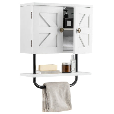 2-Door Bathroom Wall-Mounted Medicine Cabinet with Open Shelf and Towel Rack - Relaxacare