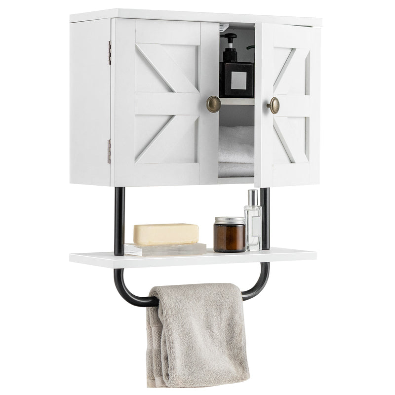 2-Door Bathroom Wall-Mounted Medicine Cabinet with Open Shelf and Towel Rack - Relaxacare
