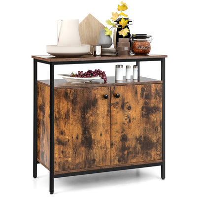 2-Door Buffet Cabinet with Shelves and Cable Management Holes-Rustic Brown - Relaxacare