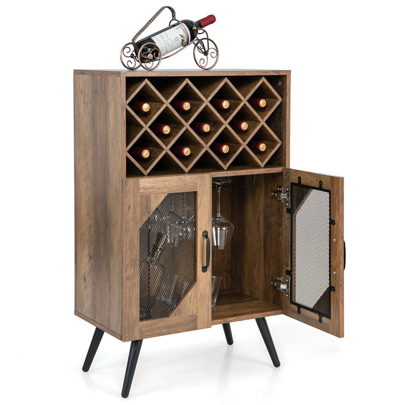 2-Door Farmhouse Kitchen Storage Bar Cabinet with Wine Rack and Glass Holder - Relaxacare