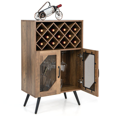 2-Door Farmhouse Kitchen Storage Bar Cabinet with Wine Rack and Glass Holder-Rustic Brown - Relaxacare