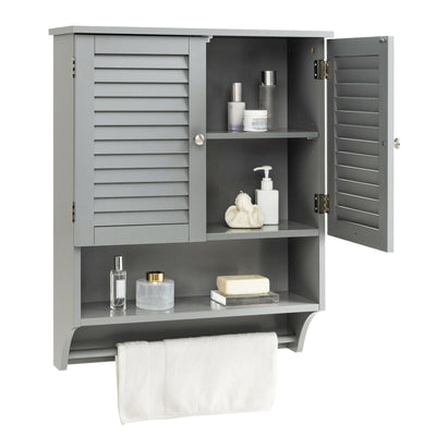 2-Doors Bathroom Wall-Mounted Medicine Cabinet with Towel Bar-Gray - Relaxacare
