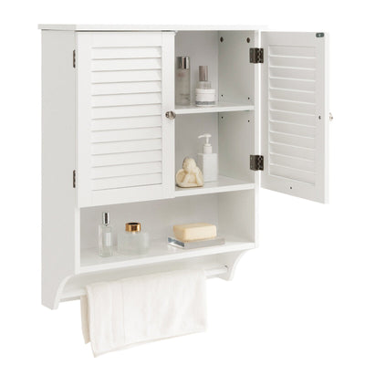 2-Doors Bathroom Wall-Mounted Medicine Cabinet with Towel Bar-White - Relaxacare