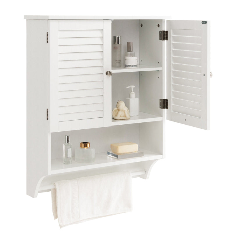 2-Doors Bathroom Wall-Mounted Medicine Cabinet with Towel Bar-White - Relaxacare