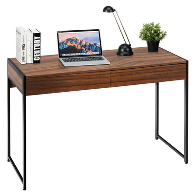 2-Drawer Computer Desk Study Table Home Office Writing Workstation-Brown - Relaxacare