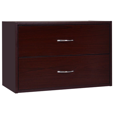 2-Drawer Dresser Horiztonal Organizer End Table Nightstand with Handle Wood-Brown - Relaxacare