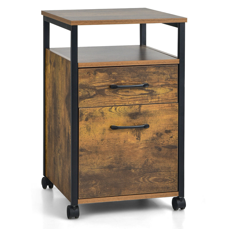 2 Drawer Mobile File Cabinet Printer Stand with Open Shelf for Letter Size - Relaxacare