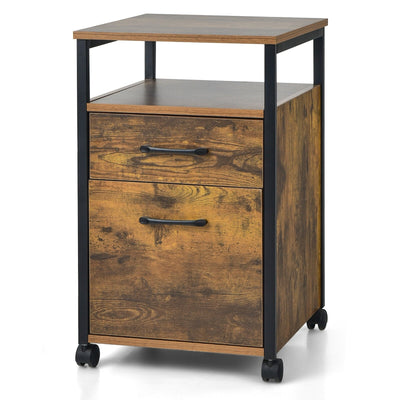 2 Drawer Mobile File Cabinet Printer Stand with Open Shelf for Letter Size-Rustic Brown - Relaxacare