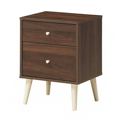 2-Drawer Nightstand Beside End Side Table with Rubber Legs-Coffee - Relaxacare