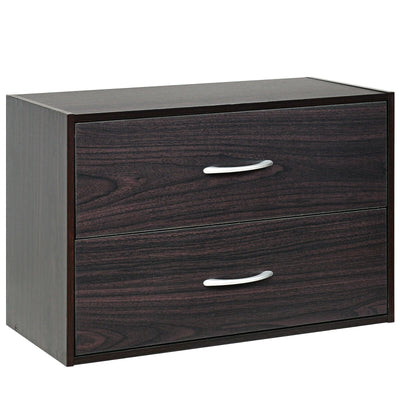 2-Drawer Stackable Horizontal Storage Cabinet Dresser Chest with Handles-Espresso - Relaxacare