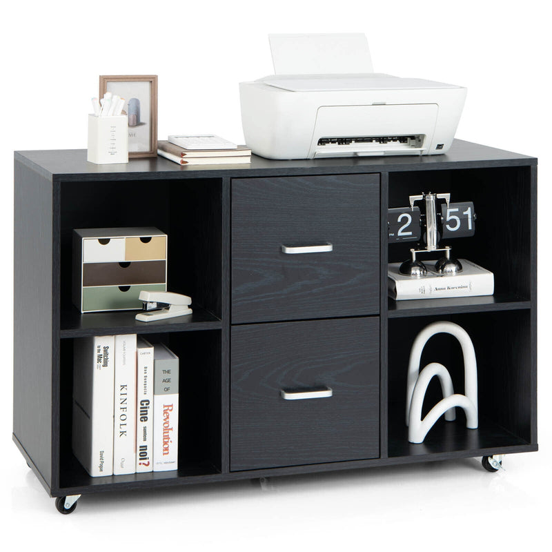 2 Drawer Wood Mobile File Cabinet with 4 Open Compartments - Relaxacare