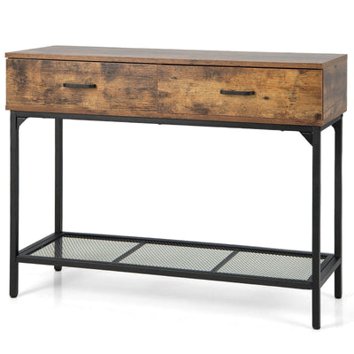 2 Drawers Industrial Console Table with Steel Frame for Small Space - Relaxacare