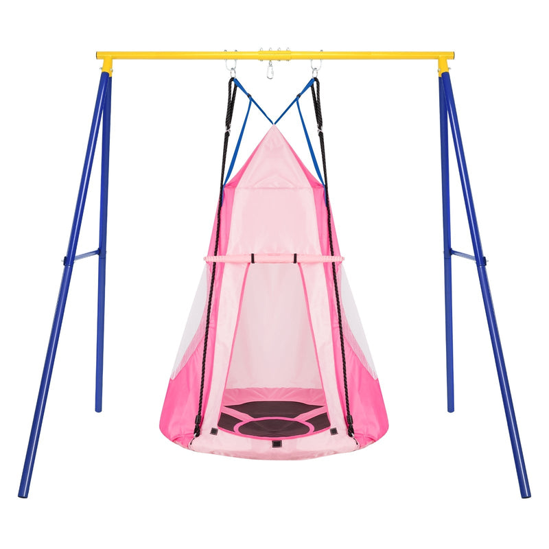 2-in-1 40 Inch Kids Hanging Chair Detachable Swing Tent Set-Pink - Relaxacare