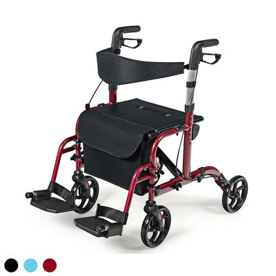 2-in-1 Adjustable Folding Handle Rollator Walker with Storage Space - Relaxacare