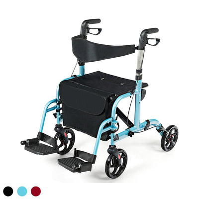 2-in-1 Adjustable Folding Handle Rollator Walker with Storage Space-Blue - Relaxacare